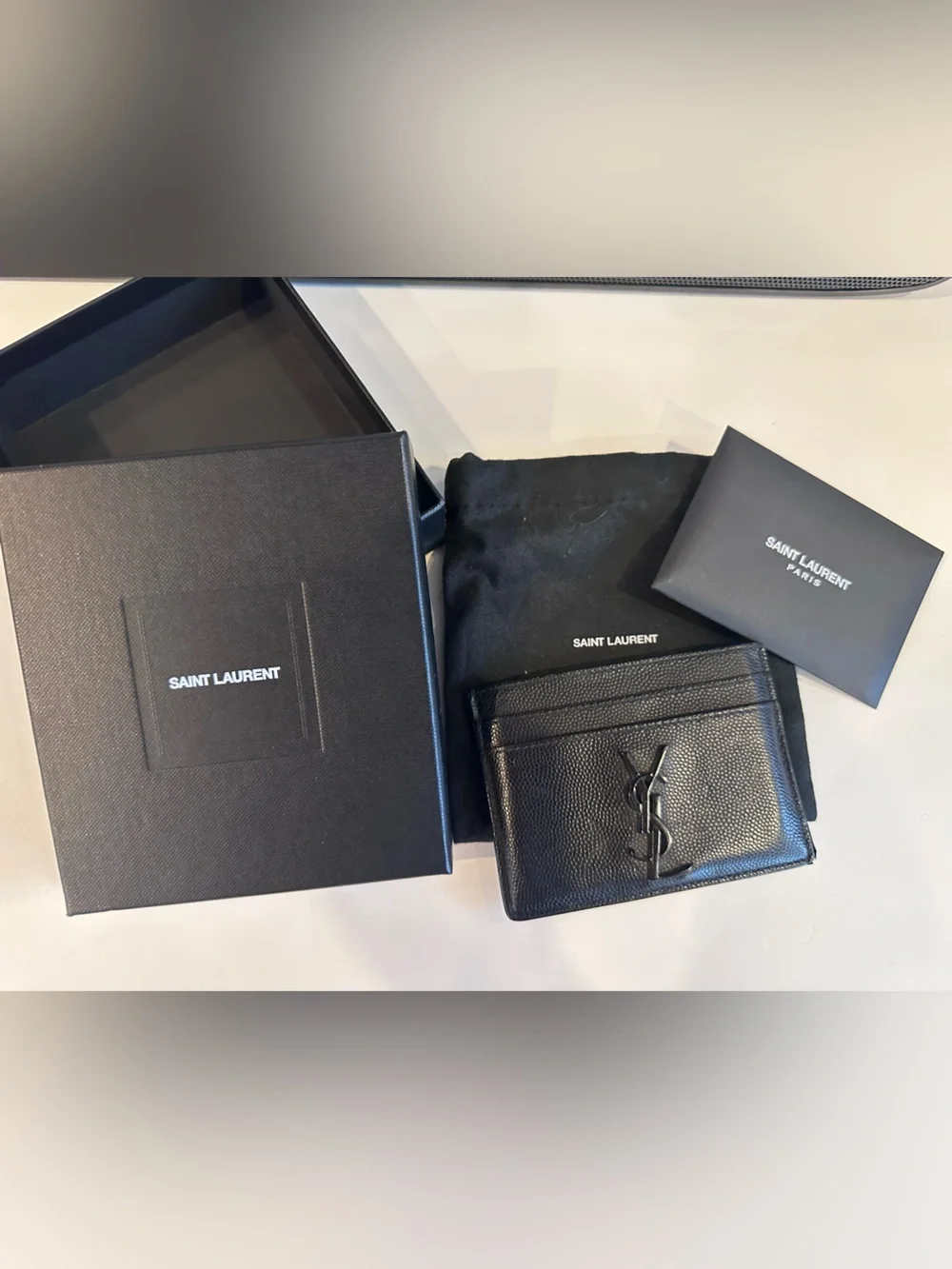 Saint Laurent Black Textured Leather YSL Card Holder